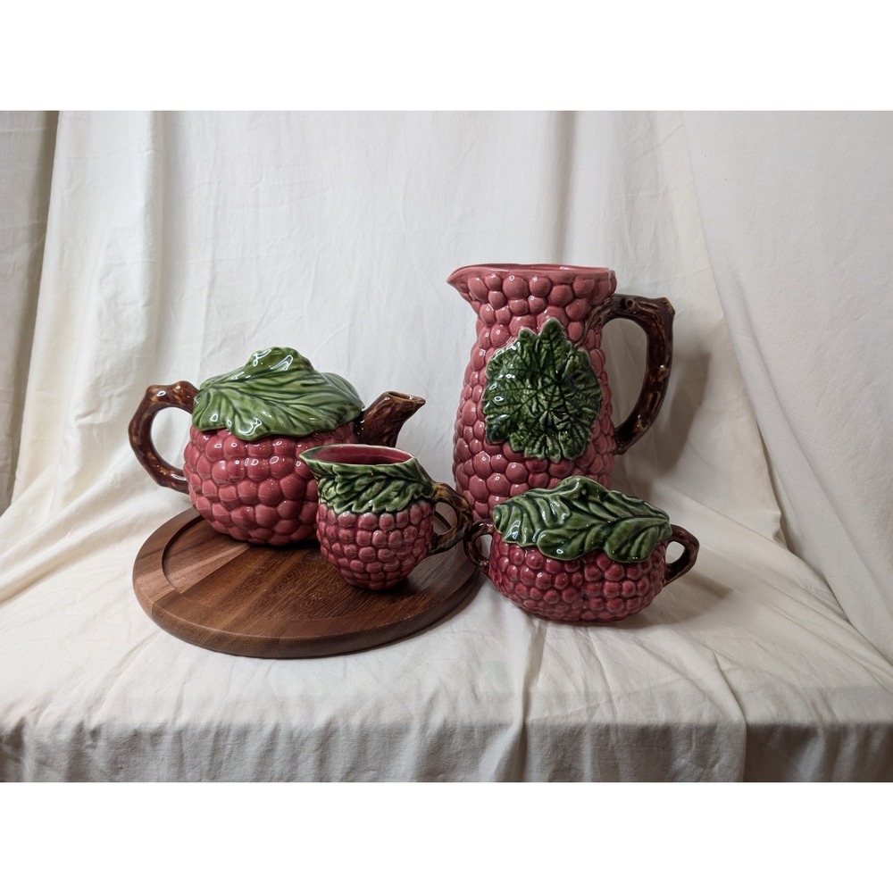 Jay Willfred Andrea by Sadek Red Grape Pitcher, Teapot, Sugar And Cream Vintage